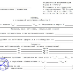 Справки о временной нетрудоспособности работника 095 с-у в Москве